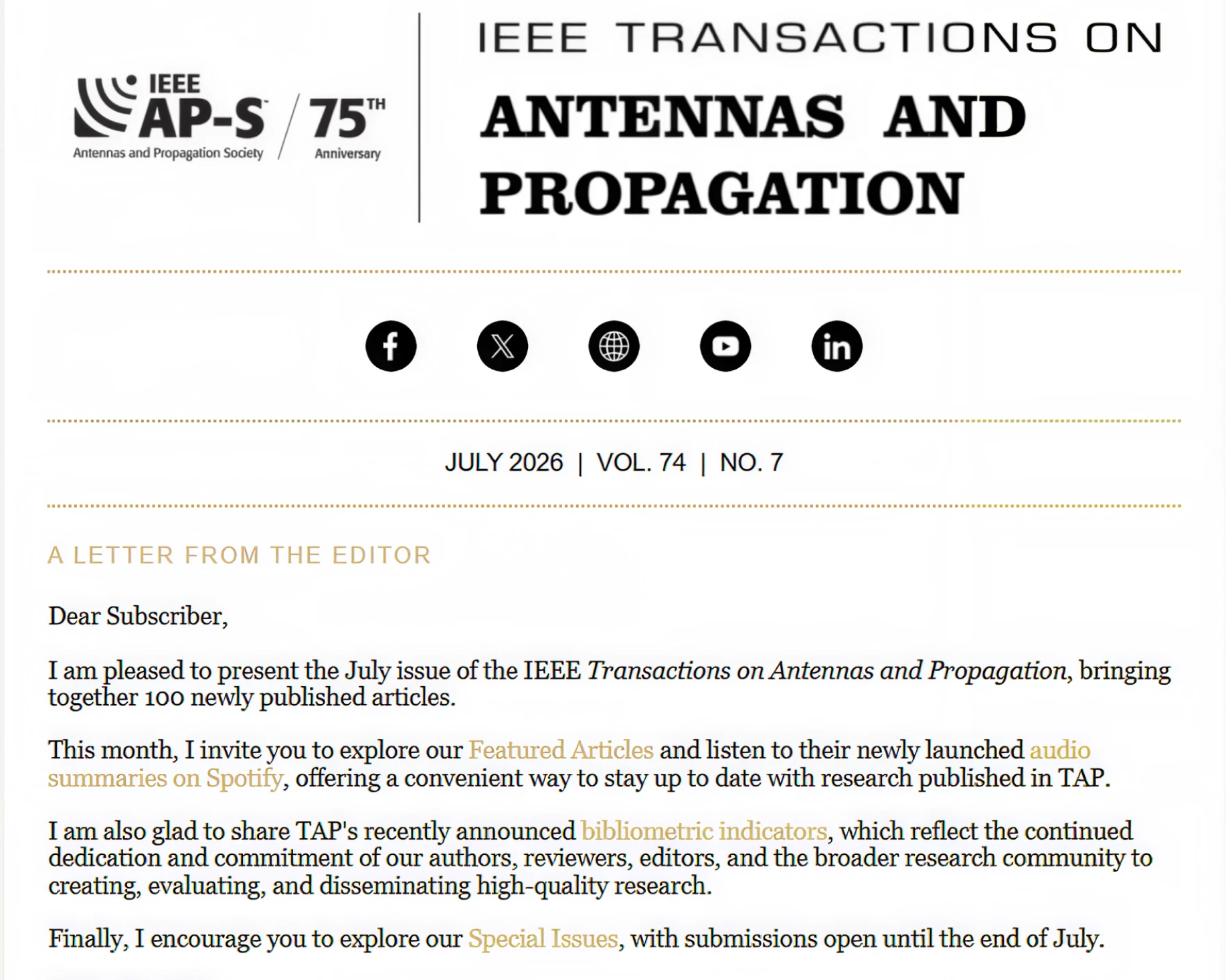 The July 2026 Newsletter for IEEE Transactions on Antennas and
Propagation is available!